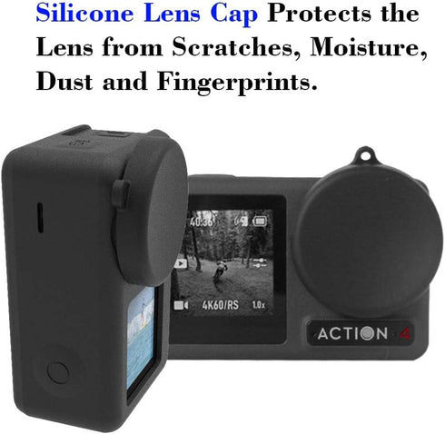 Screen Protector for DJI OSMO Action 4 Camera + Silicone Lens Cap Cover, 0.3mm 9H Hardness