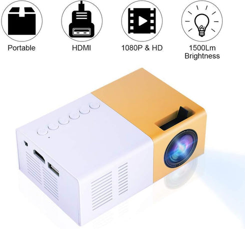 Portable Video Projector, 1080P Full HD Mini Home Theater Projector, 30,000 Hrs LED Lamp Life, Compatible with HDMI/VGA