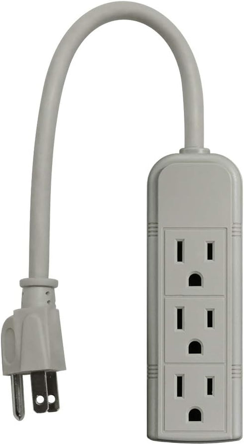 PS28U Compact Grounded 3-Outlet Power Strip, UL Listed, 1-Foot, 2-Pack