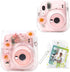 Case for Fujifilm Mini 12/11/9/8 Instant Camera, Protective Bag with Transparent Shoulder Strap (Real Flower - Pink)