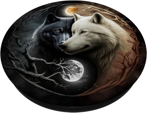Cool Yin and Yang White and Black Wolf Wolves Lover Gift PopSockets Standard PopGrip