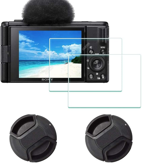 Screen Protector for Sony ZV-1F Vlog Camera & Lens Cap Cover - 0.3mm 9H Hardness Tempered Glass, Anti-Scratch