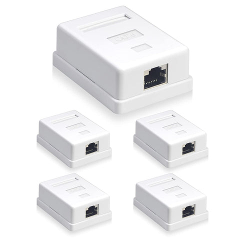 VCELINK Cat6 RJ45 Surface Mount Box | 1-Port, Compatible with UTP Cat6/Cat5e/Cat5, 5-Pack, White