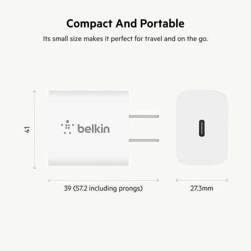 Belkin 20W Wall Charger, USB-C Fast Charging Block for iPhone 16 Series, Galaxy S24, iPad, AirPods & More - 2-Pack