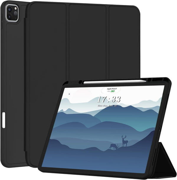 iPad Pro 11 inch 2024 M4 Case (Model: A2837/A3006) with Pencil Holder, Slim Trifold Stand, Smart Cover, Black