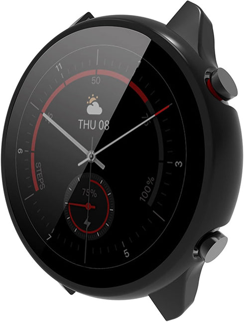 Hard PC Case with Tempered Glass Screen Protector for GTR 3 Pro/GTR 3 Smartwatch 2021 (Black, 1)