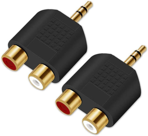 3.5mm to RCA Splitter Adapter - Gold Plated 3.5mm Male Stereo to 2 RCA Female Jack Y Plug Audio Converter (2 Pack)