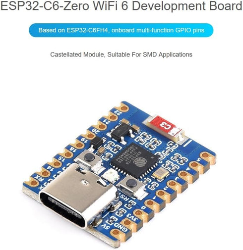ESP32-C6 Mini Development Board Based on ESP32-C6FH4 Dual Processors 160MHz Support 2.4GHz WiFi 6 & Bluetooth 5 USB Type-C Port 22 x GPIO pins by Wonrabai
