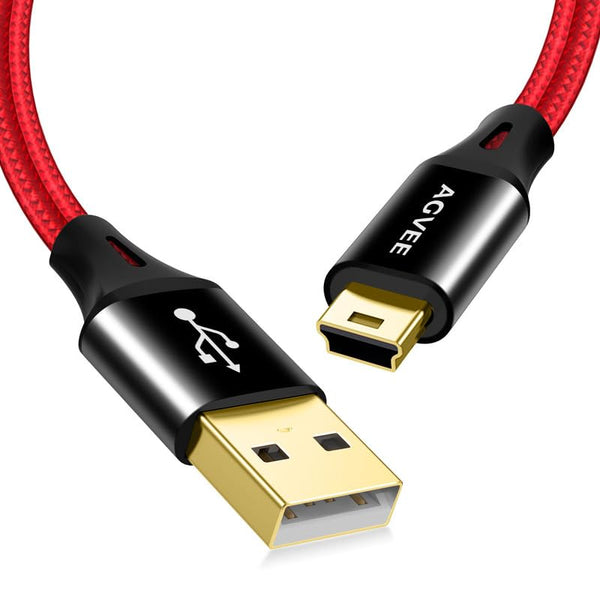 AGVEE 2 Pack 10ft Mini USB Cable, Braided USB-A to Mini-B Charger Cord for TI-84, Garmin GPS, Go-Pro, and More