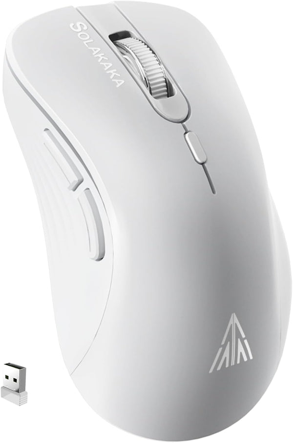 SM66 White Silent Dual Mode Wireless Mouse, Bluetooth/2.4GHz, Adjustable 4200 DPI, Rechargeable for PC, Mac