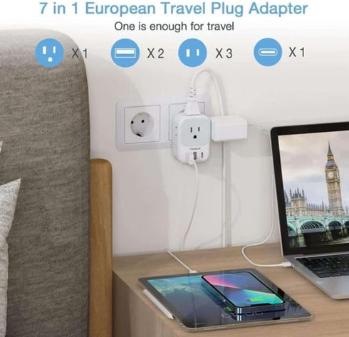 TESSAN European Travel Plug Adapter Converter, 2 USB, Type C Outlet Charger for US to Most of Europe
