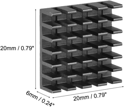uxcell 6x20x20mm Black Aluminum Heatsink, Thermal Adhesive Pad Cooler for 3D Printers, 4Pcs