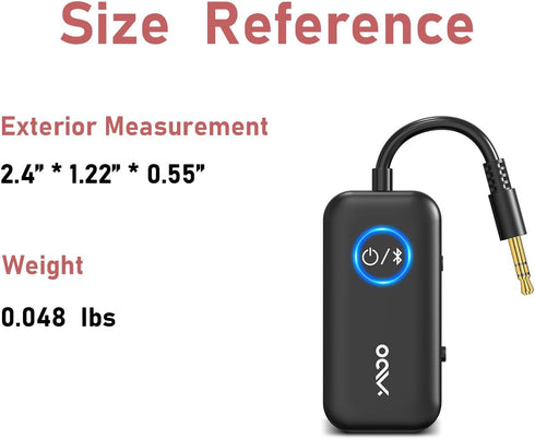 YMOO Bluetooth 5.3 Transmitter Receiver for TV/Airplane, Wireless Audio Adapter with Low Latency for Home Stereo