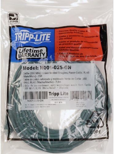 Tripp Lite Cat5e 350MHz Snagless Molded Patch Cable, Green, 5-ft (RJ45 M/M)
