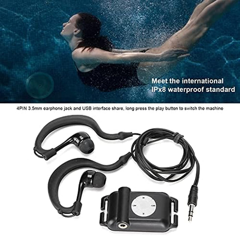 Dilwe IPX8 MP3 4GB MP3 8-10 MP3/Lossless Swimming, Player, Portable Players with Headphone, Hours Format Music Player