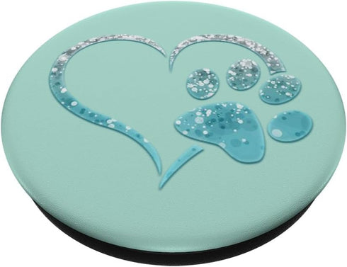 Light Blue colored Dog Paw Print Heart Love Green Mint PopSockets Standard PopGrip