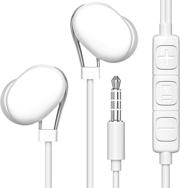Earbud Headphones with Built-in Microphone & Volume Control, 3.5mm Jack Earphones for iPhone/iPod/iPad/MP3 (White)