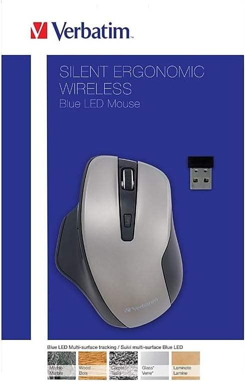 Verbatim Silent Ergonomic Wireless Blue LED Mouse in Graphite