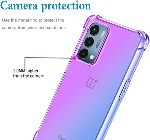 Cute Clear Gradient Slim Case for OnePlus Nord N200 5G with Tempered Glass Screen Protector (Purple/Blue)