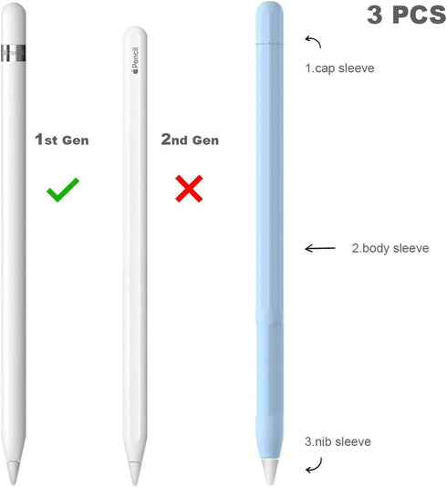 YINVA Case for Apple Pencil 1st Generation - Grip, Accessories Holder, Cover Sleeve with Protective Nib Cover (Blue)