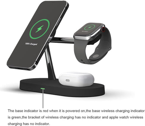 5 in 1 Magnetic Wireless Charging Stand, 15W Fast Mag-Safe Charging Station for iPhone 15/14/13/12 Series, iWatch,