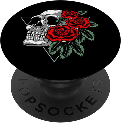 Skull And Roses In Triangle Skeleton Minimal Art Lover Gift, PopSockets Swappable PopGrip