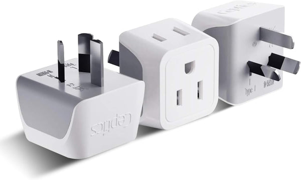 Ceptics Australia Power Plug Adapter, 2 in 1 Type I, US to Australia, China, New Zealand, 3 Pack