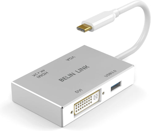USB C to HDMI DVI VGA USB 3.0 Adapter, USB 3.1 Type-C 4in1 Hub to HDMI DVI 4K VGA Converter for MacBook/MacBook Pro