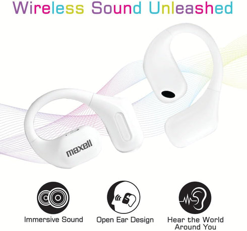 Maxell OWS Pro Bluetooth Open Earhooks, Immersive Sound, Vibrant Colors, Up to 18 Hours Playtime with Case