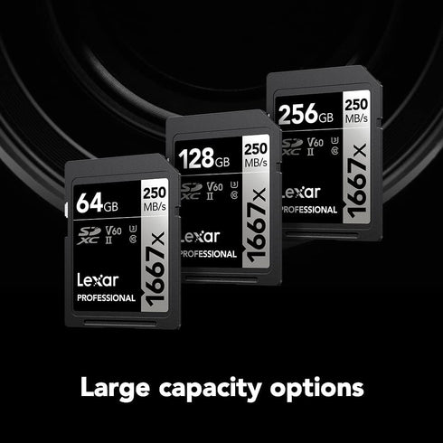 Lexar 64GB Professional 1667x SDXC Memory Cards (2-Pack), UHS-II, C10, U3, V60, Up to 250MB/s Read for Video