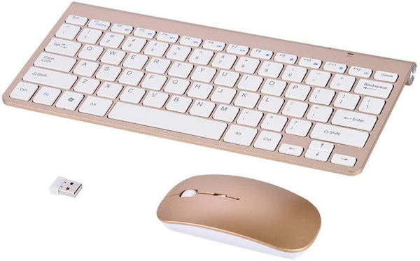 Keyboard Mouse Combo, 2.4GHz Slim Waterproof Keyboard and Mouse Kit for Desktop, Computer, PC (Gold)