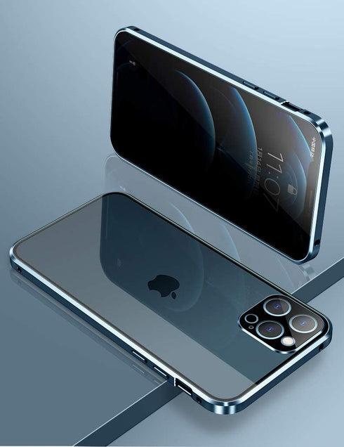 HENGHUI Lockable Anti Peeping Case for iPhone 12 Pro Max, Magnetic Glass Case with Built-in Camera Lens Protector, Black