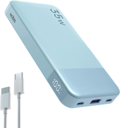 NOBIS Portable Charger 10000mAh, 35W Fast Charging Power Bank with C to C Cable for iPhone, iPad, Samsung (Blue)