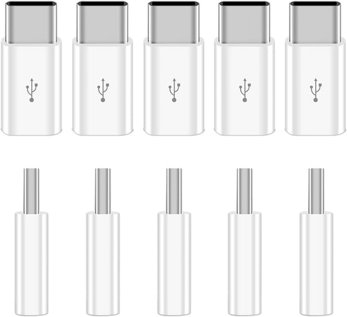 10 Pack Micro USB to USB C Adapter, USB Type C Connector Compatible with All USB-C Phones, Tablets, Laptops (White)