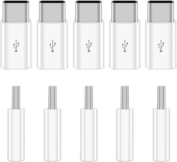 10 Pack Micro USB to USB C Adapter, USB Type C Connector Compatible with All USB-C Phones, Tablets, Laptops (White)