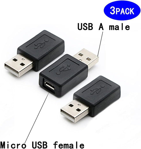 3 Pack USB 2.0 A Male to USB Micro Female Adapter Converter