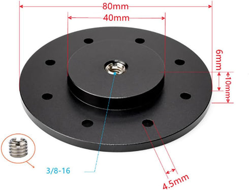FEICHAO 1/4 3/8 inch (D80 3/8 Shoe Mount Plate Wall Mount Thread Tripod Adapter Holder for Magic Arm Monitor Light