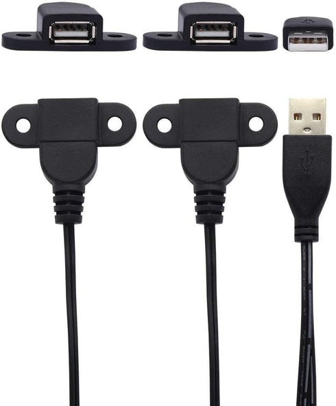 USB 2.0 Male to Dual Female Charging Extension Cable, 5ft, Panel Mount with Screw Hole