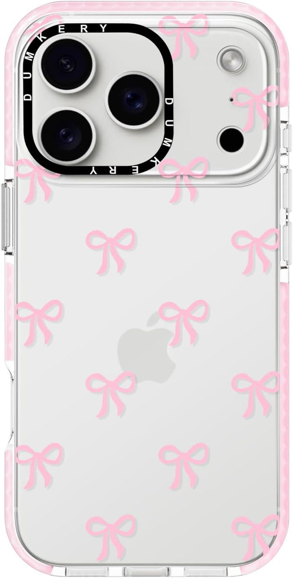 Dumkery Cute Phone Case Compatible with iPhone 17 Pro Case, Bow Aesthetic Pattern,