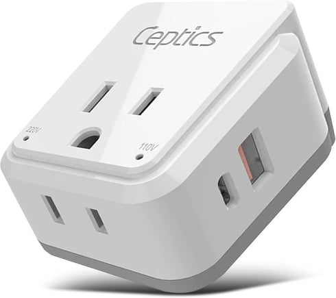 Ceptics Brazil Power Plug Adapter Travel Set - 20W PD & QC, Safe Dual USB & USB-C, Compact & Powerful