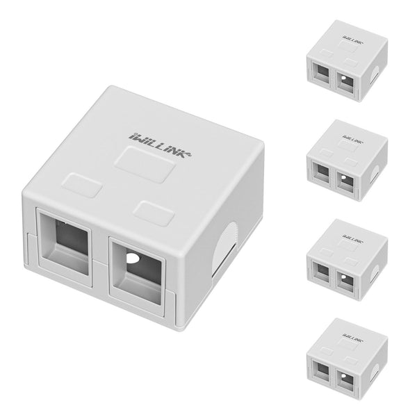 Iwillink 2-Port Keystone Jack Surface Mount Box, White, 5-Pack