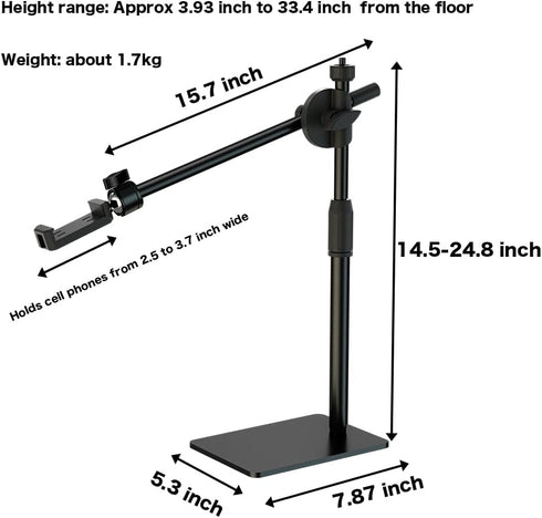 HVAYING Overhead Phone and Camera Mount Stand for YouTube Live Video Cooking Makeup and Crafts - Compatible with iPhone