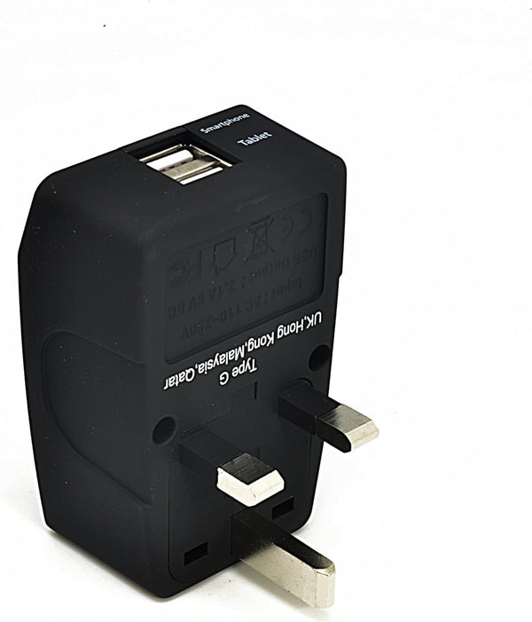 Ceptics UK Travel Adapter Plug with Dual USB, 2 Inputs - Perfect for Traveling to England, Hong Kong, UAE, Dubai (Type