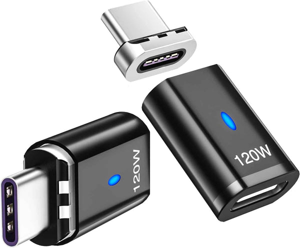 USB C Magnetic Adapter (Straight 2 Packs), USB2.0 Type C Connector with PD 120W Charge