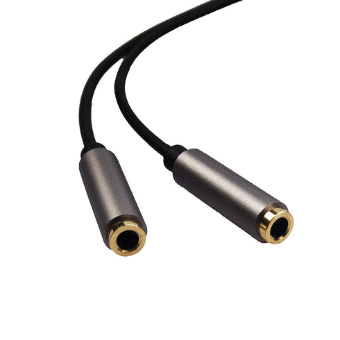 REXUS Grey 3.5mm Y Splitter Stereo Audio Cable, 4-Pole Male to 2 Female, Headphone Splitter Adapter