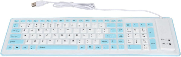 Heayzoki 103 Keys Foldable Silicone Keyboard - USB Wired Rollup Soft Rubber Keyboard for PC Laptop Desktop (Blue)