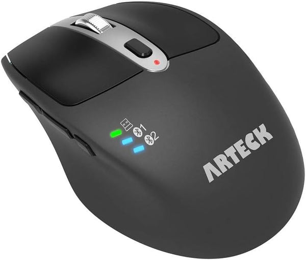 Arteck Wireless Bluetooth Mouse with Nano USB Receiver, Black, Ergonomic Design, 4-Month Battery Life