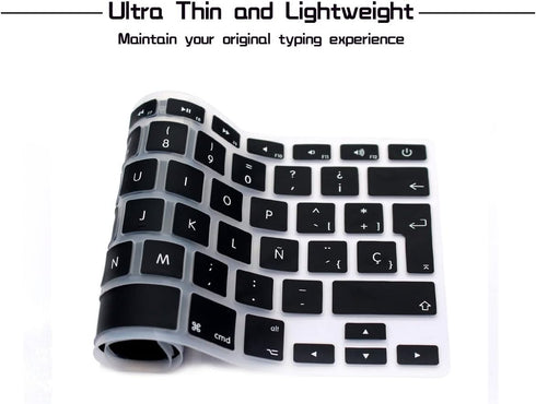HRH Spanish Silicone Keyboard Cover for MacBook Air 13, MacBook Pro 13/15/17, iMac - Black Protector