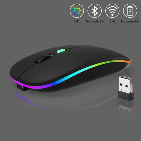2 Pack Wireless Bluetooth Mouse, LED Dual Mode Rechargeable Silent Slim Laptop Mouse, Portable for Laptop/Desktop