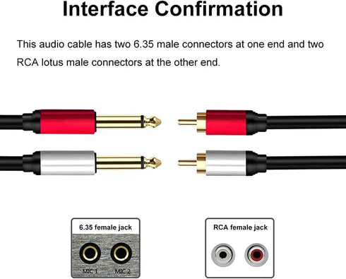 2 x 6.35 mm to 2RCA Cable - Dual 1/4 inch TS Stereo Jack Male to 2 RCA Male Stereo Audio Splitter Adapter (12ft/4m,